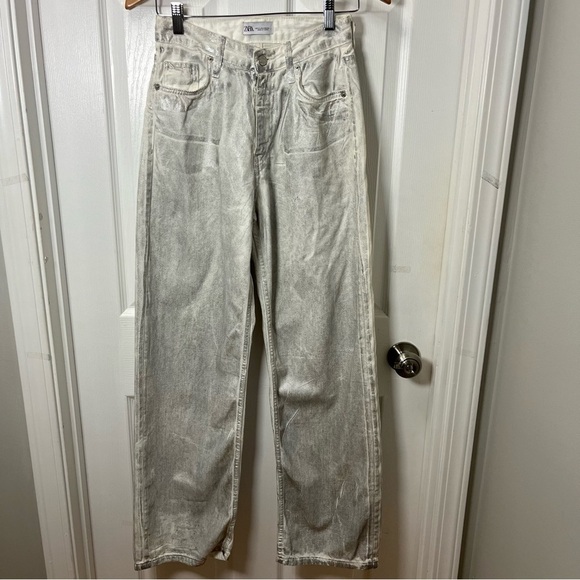 Zara Silver Metalic Jeans Size 2 wide leg - Picture 3 of 14
